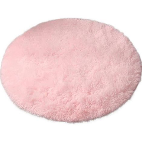 Tapis rond rose à poils longs de 140 cm, doux et moelleux, pour salon ou chambre, en polyester antidérapant. (1/3)