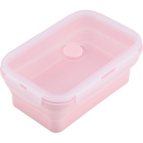 Boîte déjeuner pliable en silicone rose 800ml, récipient alimentaire portable micro-ondable, lunchbox pliante pratique pour repas nomade. (1/3)