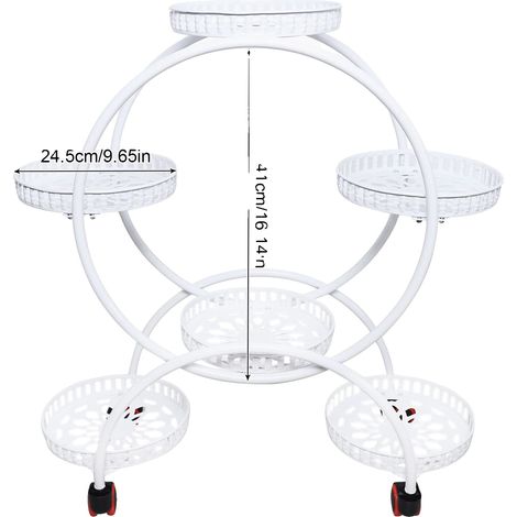 Soporte metálico para plantas, con capacidad para 6 macetas, fácil de mover, color blanco. (1/2)