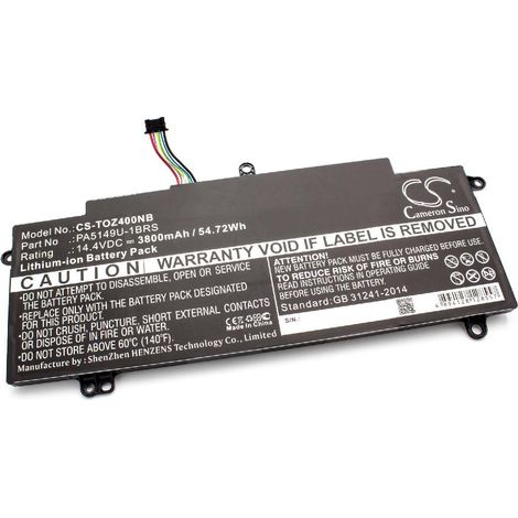vhbw Akku kompatibel mit Toshiba Tecra Z40-A-17G, Z40-A-173, Z40-A-17J, Z40-A-176, Z40-A-17P, Z40-A-17K, Z40-A-17R Notebook (3800 mAh, 14,4 V, Li-Ion)