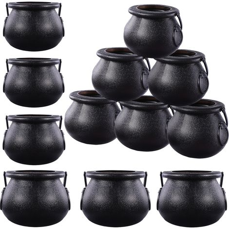 Lot de 12 mini-bols décoratifs pour Halloween, en plastique, style chaudron de sorcière (1/5)