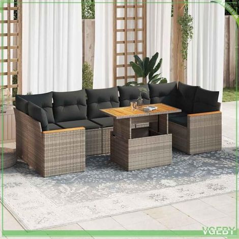 Salon de jardin - Modulaire - Résine tressée gris - Structure acier & acacia - Rangement sous assise (1/5)