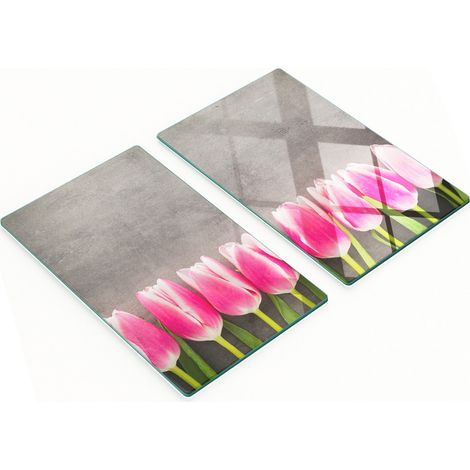 Tableros de vidrio elegantes y duraderos con estampado de tulipanes rosas, 2x30x52 cm.