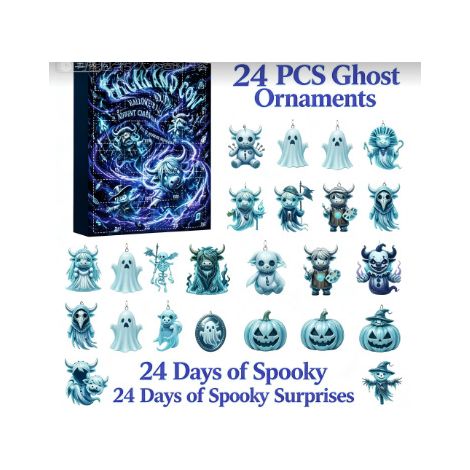 Calendrier de l'Avent Halloween 24 jours – Pendentif Fantôme et Vache des Highlands