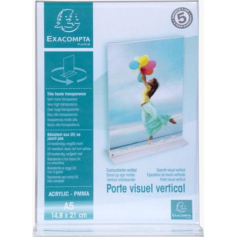 Porte-visuel - Présentoir - A5 - Droit - Transparent - Pour photo, menu, document (1/5)