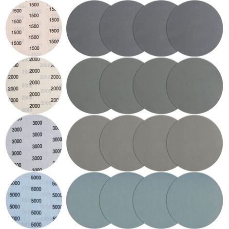 Disques abrasifs ronds 150mm, lot de 20, papier de verre imperméable grain 1500/2000/3000/5000, ponçage et polissage pour métal, bois, finition lisse. (1/4)