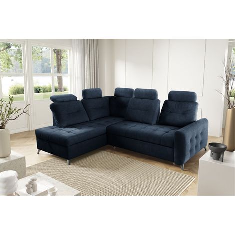 Ecksofa Schlafsofa Sofa WENDIE Stoff Hold Me Dunkelblau Ottomane Links