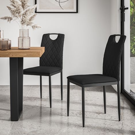 Set Of 4 Monza Faux Leather Dining Chair Modern Padded Seat Metal Legs Kitchen (Black) (1/5)
