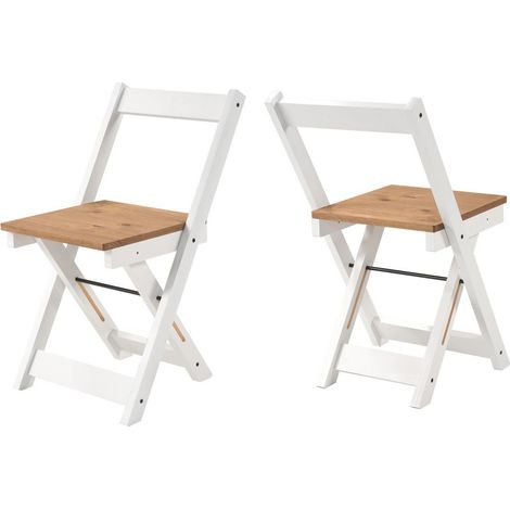 Santos Folding Chair (Pack of 2) - L46 x W77 x H38.5 cm - White/Distressed Waxed Pine