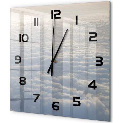Grande Horloge Murale Carrée Design Original Verre Silencieuse Déco Maison Vol au-dessus des nuages 60x60 cm (1/5)