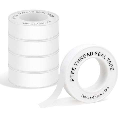 Lot de 5 Ruban d'Étanchéité Industriel PTFE Ruban, 12mm x 15m, Blanc (1/5)