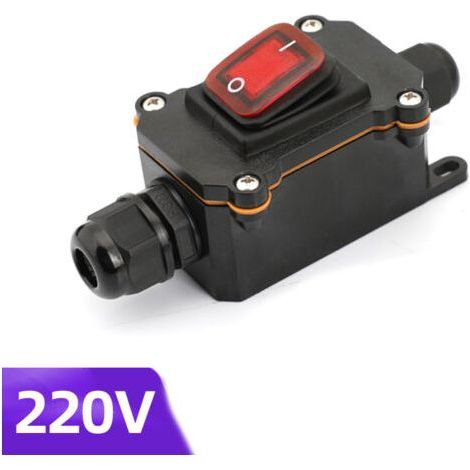 IP65 Interrupteur de câble étanche interrupteur de ligne ON/OFF Interrupteur à Bascule 220V AC étanche DPST 4 Bornes avec LED rouge Ligne double entrée et sortie (1/4)