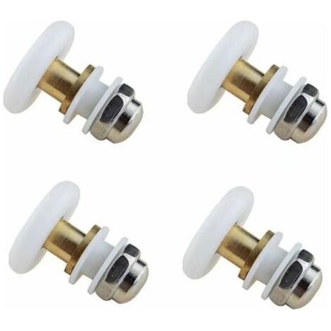 Poulie excentrique blanche (lot de 4, 25 mm) pour portes de douche coulissantes, remplaçant les roulettes de porte en verre. (1/5)