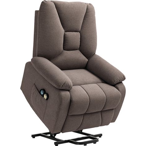 Fauteuil releveur électrique inclinable avec repose-pied et télécommande, tissu polyester aspect lin marron-Marron (1/5)