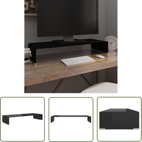 The Living Store Meuble TV/support pour moniteur 80x30x13 cm verre noir - Support Tv - Meuble Tv - Stand Tv - Écran Tv - Support Moniteur (1/5)