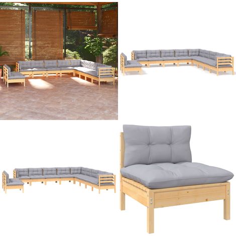 Salon de jardin 11 pcs avec coussins gris bois de pin solide - salon de jardin - salons de jardin - Home & Living (1/5)