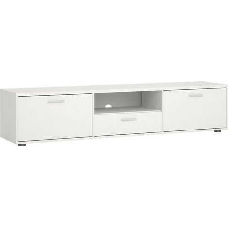 Meuble TV Harmonie, Buffet de salon, Armoire basse pour TV, Base murale de rangement, 177x40 h38 cm, Blanc (1/5)