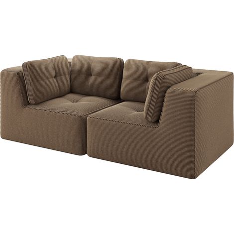 Sofá esquinero modular de 2 plazas en pana marrón HOMVRA (1/5)