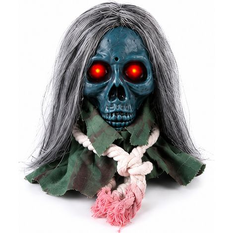 Crâne bleu animé pour Halloween, décoration effrayante et interactive, accessoire pour maison hantée, fête à thème, jardin, entrée, salon et événements saisonniers