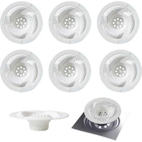 6 Pièces Attrape Cheveux Douche, Filtre Cheveux Douche en Plastique, Filtre Cheveux Baignoire Anti-Obstruction, Protection de Drain pour Cuisine, Bain, Buanderies, 7,8 x 7,8 x 2,5 cm, Blanc (1/5)