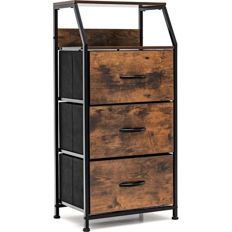 Cassettiera alta 44 x 29,5 x 92 cm con 3 cassetti estraibili stile rustico metallo marrone 200019272