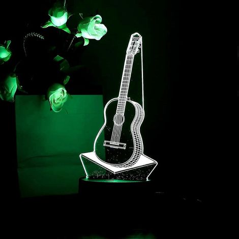 3D-Nachtlicht, 3D-LED-Illusionslampe in Gitarrenform, USB-Batteriebetrieb, mit Berührungsschalter, Farbwechsel und Fernbedienung, Heimdekoration (1/5)