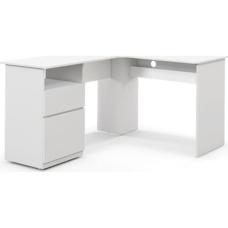 COSTWAY L Shaped Study Desk Large Corner Writing Table with Storage Drawer White (1/5)