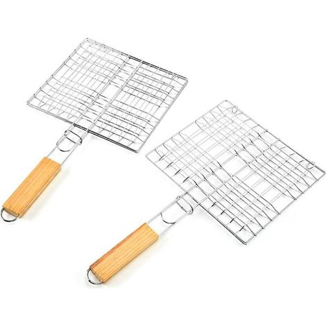 Ensemble de grilles de barbecue portables en acier inoxydable - Comprend 2 paniers à griller pour steaks et viandes (1/5)