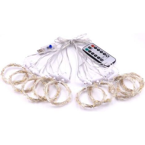 Guirlande lumineuse rideau 300 LED cuivre USB télécommande 3x3m décoration chambre fête, bleu fil rigide 3x3m 300 lumières (1/2)