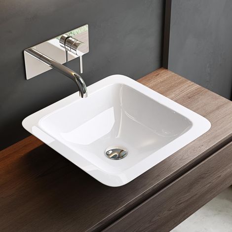 Mai & Mai Lavabo da Appoggio 42,7x42,7x12cm, Lavandino Bagno Ovale Colossum803 Lavabo da Minerale Fuso Bianco (1/5)