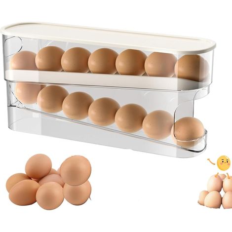 Range-oeufs frigo couvercle transparent, empilable, pente 10°, 14 œufs, incliné, fraîcheur, 2 étages (1/5)