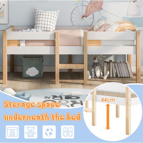 Cama infantil semialta 90x200 cm de pino y MDF, blanca, con cajón, ahorra espacio – MEUBLIV (1/5)