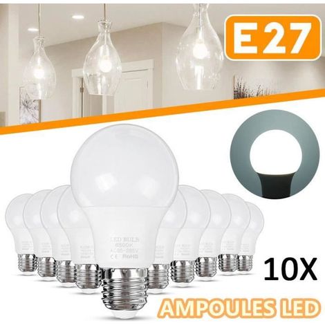 Lot de 10pcs Ampoule LED E27 9W eq 60W Blanc froid 6500K (1/4)