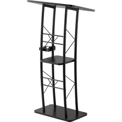 Metall-Rednerpultständer (118 cm Höhe), geschwungenes Stehpult mit großzügiger Lesefläche, offenem Ablagefach und integriertem Getränkehalter – ideal für Klassenzimmer, Hochzeiten