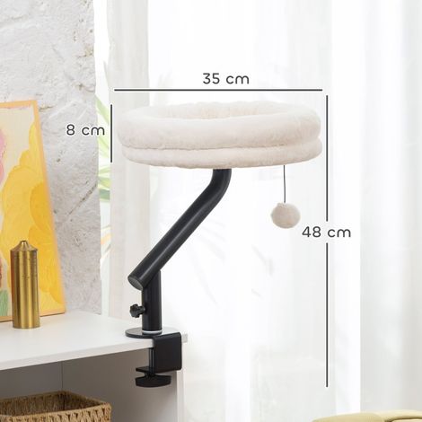 Lit suspendu pour chat orientable 360°, plateau réglable en hauteur, coussin déhoussable et lavable en machine, adapté aux félins jusqu'à 6 kg, parfait pour domicile ou espace de travail, teinte ivoir (1/5)