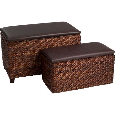 Premier Housewares Cattail Leaf Ottoman Storage - Set of 2 (1/5)