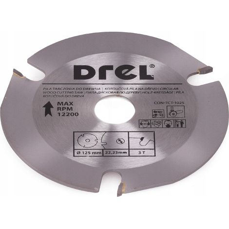 DREL Hoja de sierra para amoladora angular de 3 dientes, disco de corte de 125 mm y 22,23 mm, orificio interior para lijar madera, madera laminada, paneles de viruta, fibra dura, cartón de visón, PCV