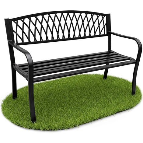 Banco de jardín negro ARCADIA con patas de acero y respaldo de hierro fundido, ancho 127 cm (1/5)
