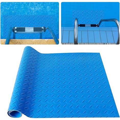 Swimming pool ladder mat, 40 x 100 cm blue herringbone pattern protective mat for pool ladder, swimming ladder mat, swimming pool ladder mat with non-slip for steps, stairs, ladders