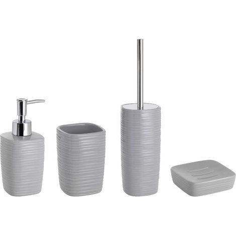 GEDY KY990800000 Set 4 Piezas (Dosificador, Portacepillos, Jabonera, Escobillero) Gris - ref: KY990800000