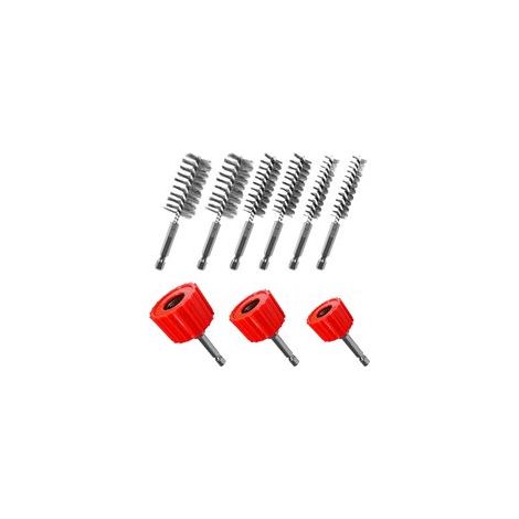 Nettoyeur de tuyaux en cuivre pour forage, comprend 3 brosses de nettoyage de tube (1/2 ", 3/4 ", 1 ") et 6 brosses de forage de fil acier inoxydable (1/5)