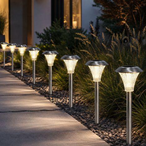 8 lampade da esterno con spina, lampade da giardino, resistenti alle intemperie, con sensore, argento, acciaio inossidabile (1/5)