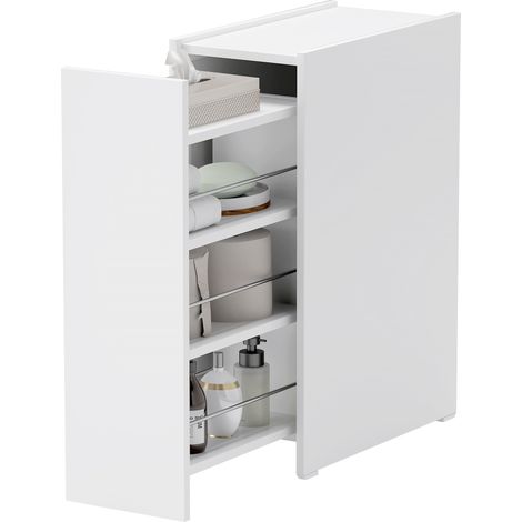 Meuble de salle de avec tiroir profond pliable blanc pour salon bain étroit, profond, indépendant, panneaux particules, (1/5)