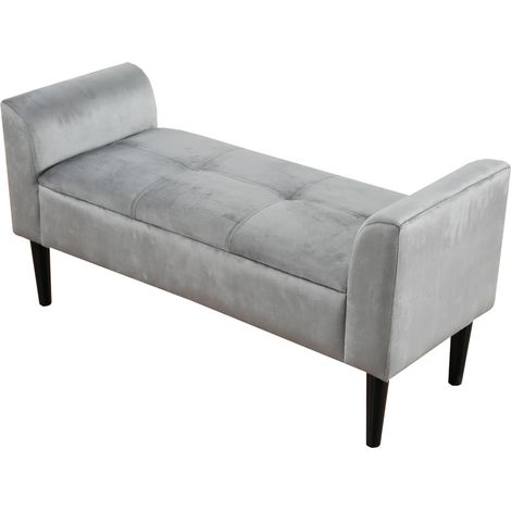 Banco tapizado con reposabrazos de terciopelo gris 116x44x56 cm MDF HOMVRA (1/5)