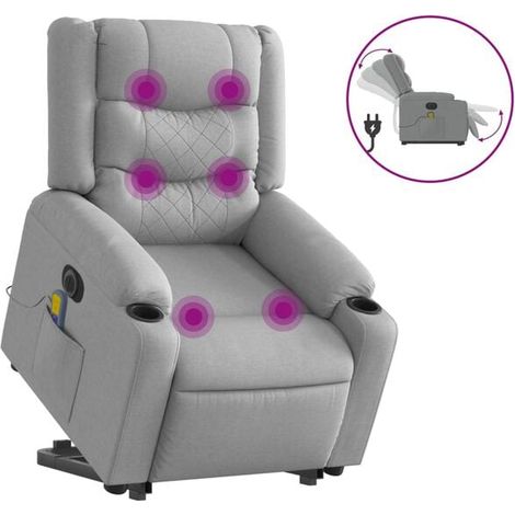 Chaise longue de massage électrique réglable en tissu gris clair – Fonction chauffage, 3 modes de vibration, inclinaison 0-180°, design ergonomique pour détente complète (1/5)
