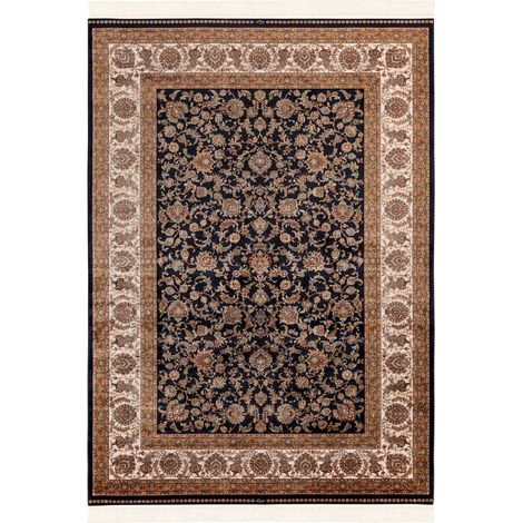 Tapis vintage bleu marine motif oriental en modal - 200 x 140 cm (1/3)