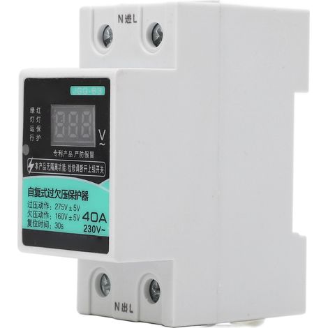 Protecteur de tension 40A rail DIN auto-réarmement, temporisé sur/sous-tension 230V avec affichage LED et voyant lumineux (1/5)