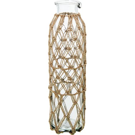 Vase Bouteille en Verre avec Corde Transparente et Naturelle 8 x 8 x 30 cm (1/3)