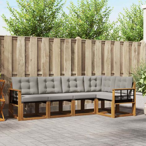vidaXL Outdoor-Sofagarnitur mit Kissen 5 pcs Natürlich und Hellgrau (1/5)