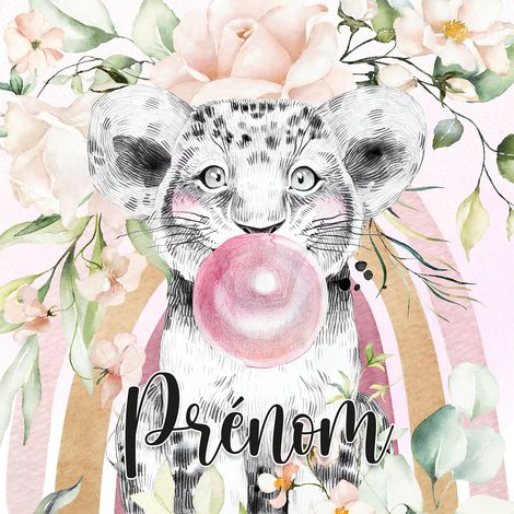 Papier peint panoramique enfant avec prénom personnalisable - Lion Chewing-Gum - 130 cm x 130 cm (1/2)